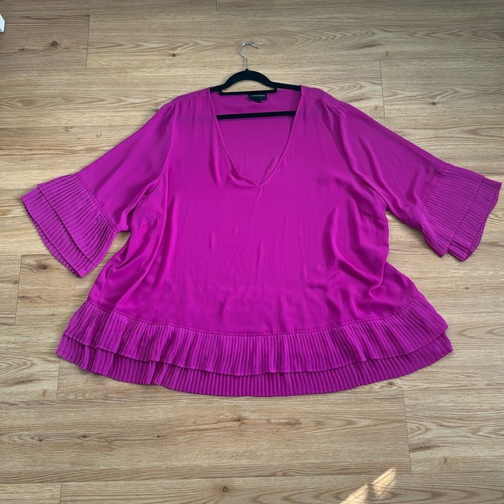 Lane Bryant Women's Pink Pleated Cuff Hem Blouse Sz 26/28 Office Workwear Plus